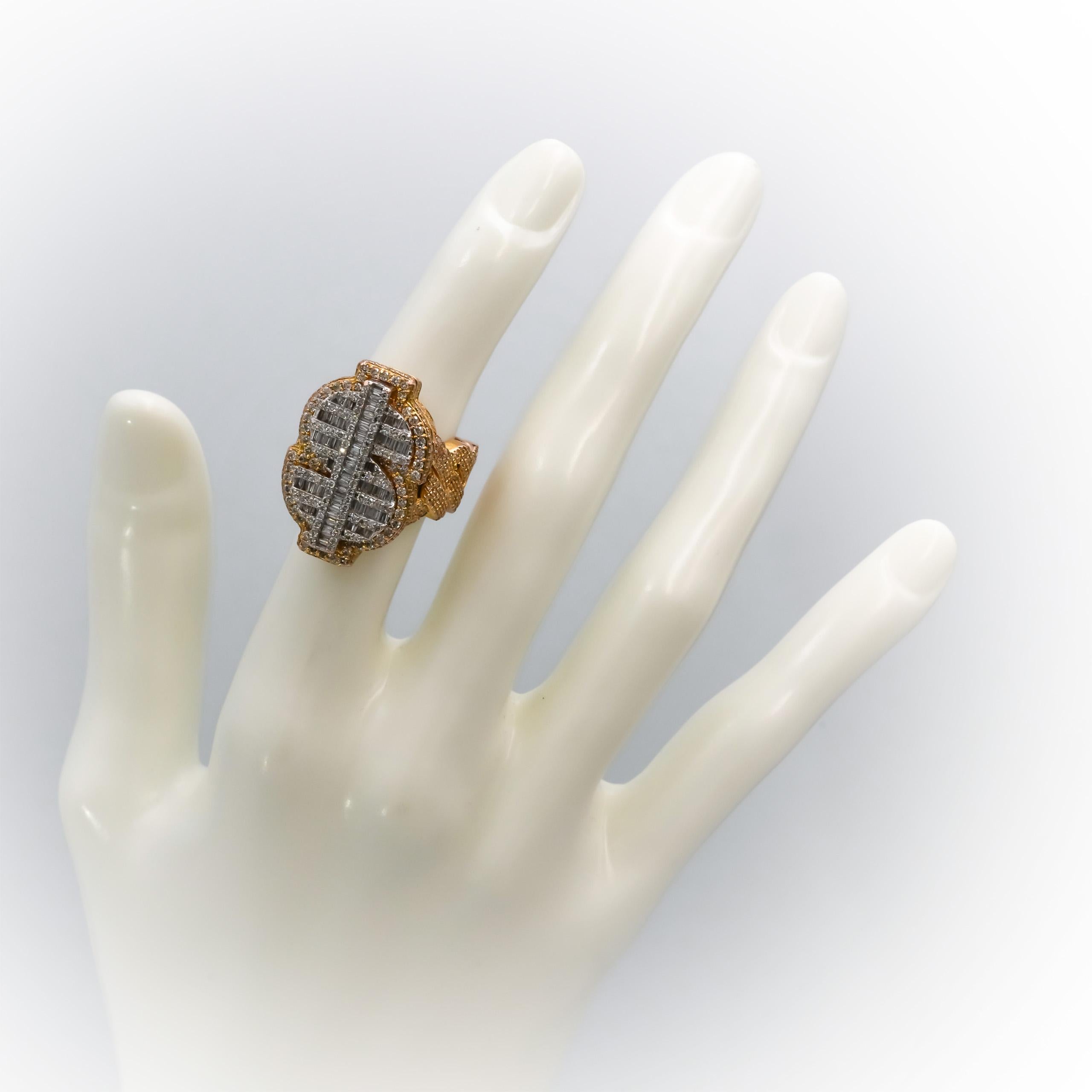 10k Rose & White Gold Diamond Cluster Dollar Sign Ring 3.50CT Size 5