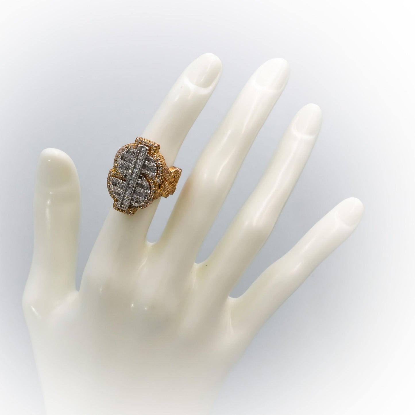 10k Rose & White Gold Diamond Cluster Dollar Sign Ring 3.50CT Size 5