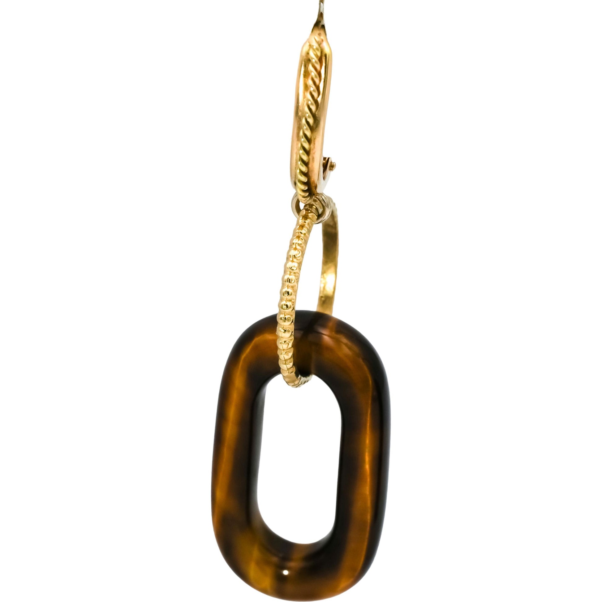 14k Yellow Gold Tiger's Eye Drop Dangle Earrings