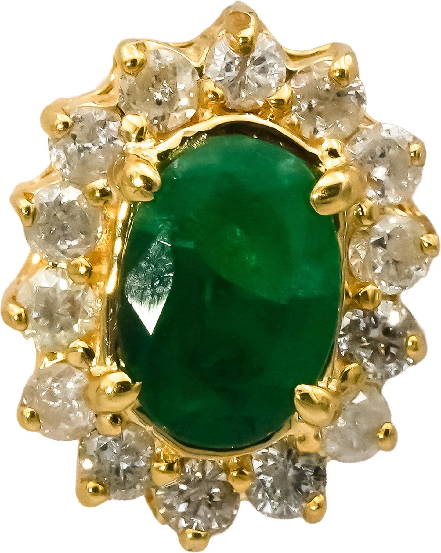 14k Yellow Gold Oval Cut Emerald Round Diamond Halo Stud Earrings 1.75CT