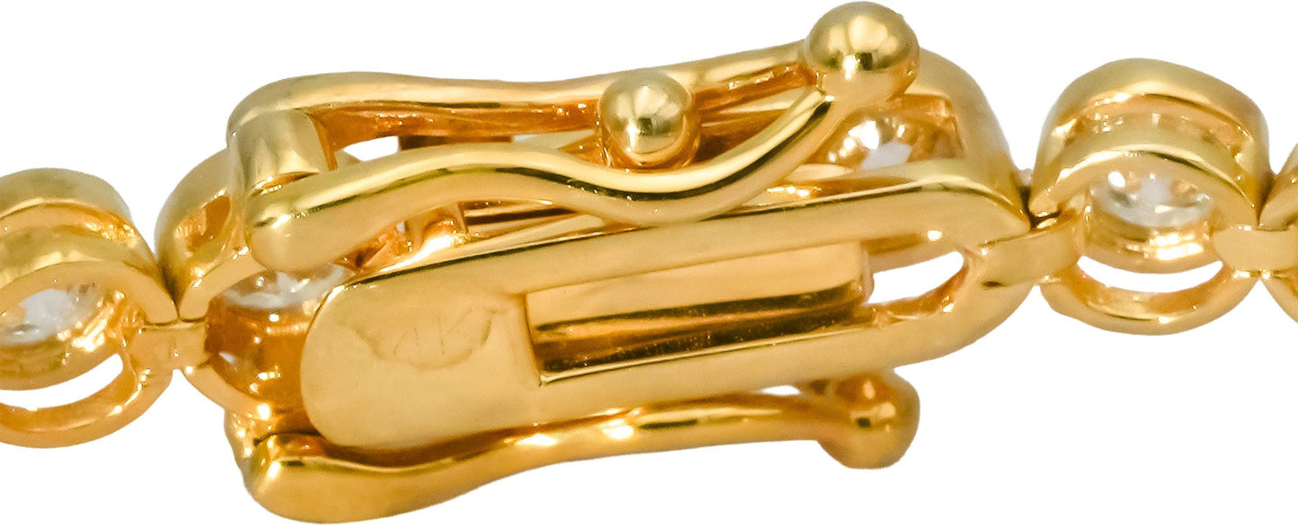 14k Yellow Gold VS Round Bezel Set Diamond Tennis Bracelet 4.36CT