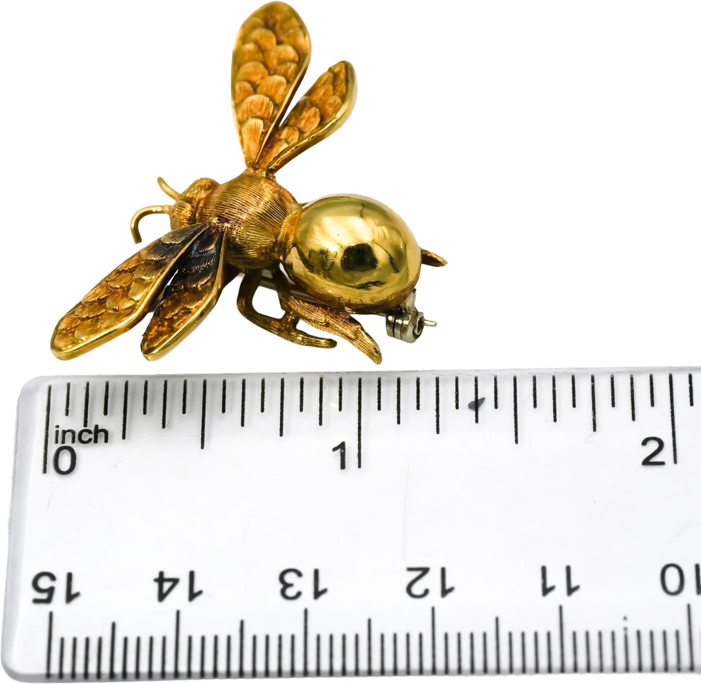 18k Yellow Gold Flying Insect Bee Brooch Pin