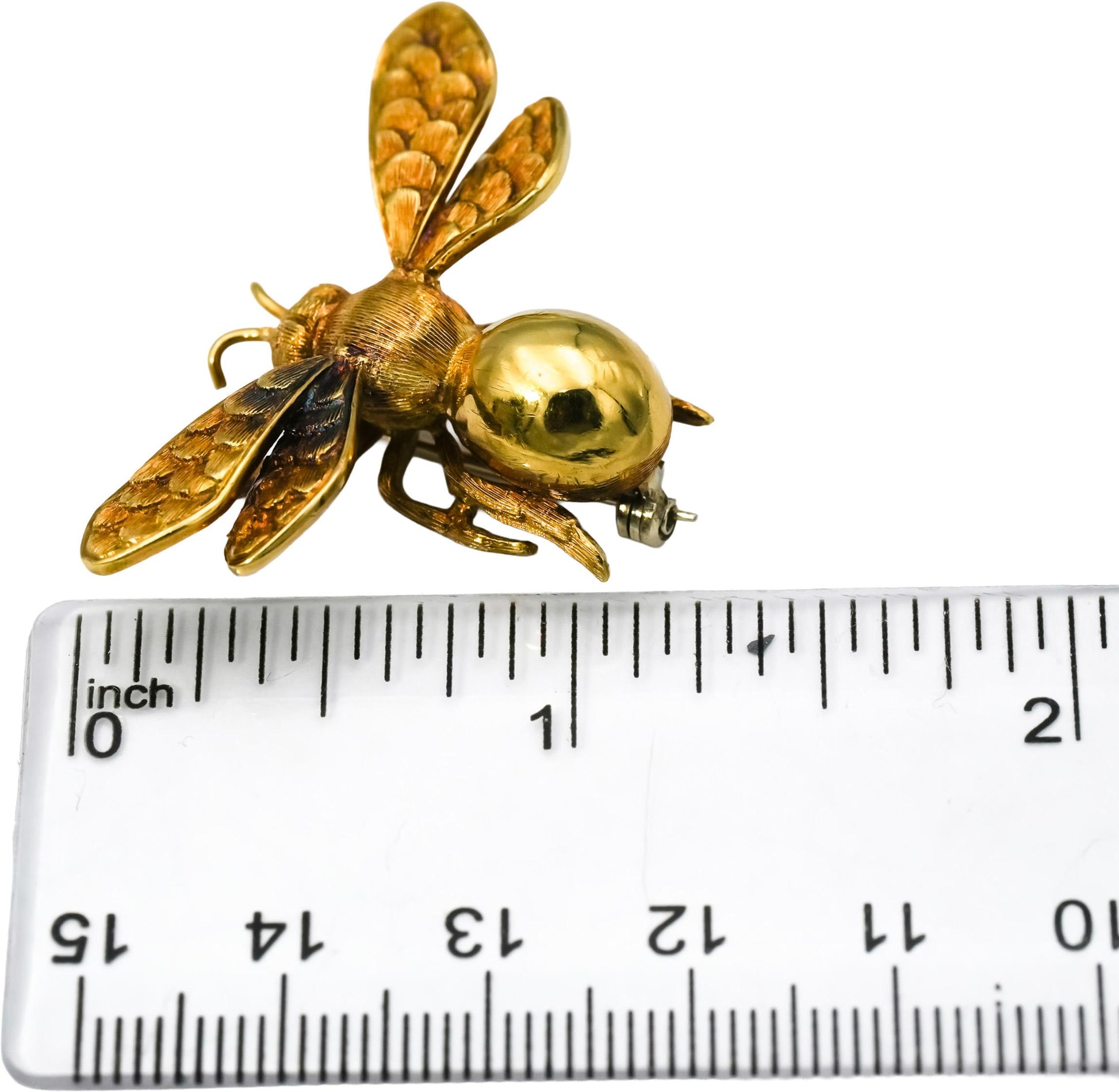18k Yellow Gold Flying Insect Bee Brooch Pin