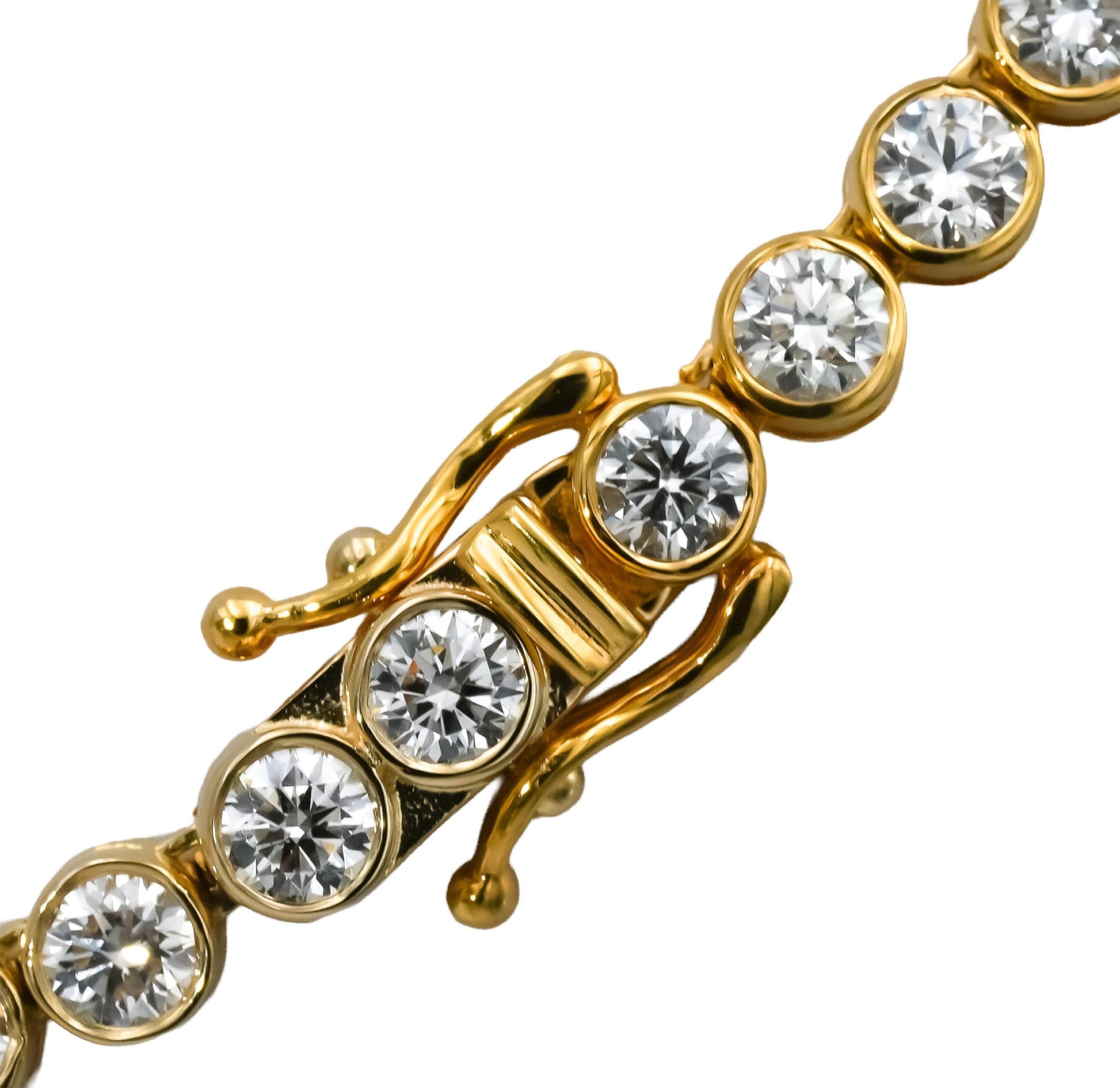 14k Yellow Gold VS Round Bezel Set Diamond Tennis Necklace 5.62CT