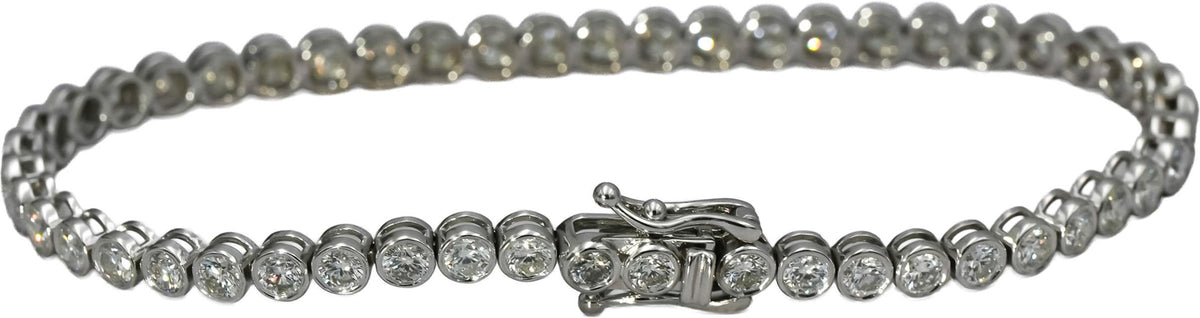 14k White Gold VS Round Bezel Set Diamond Tennis Bracelet 4.36CT