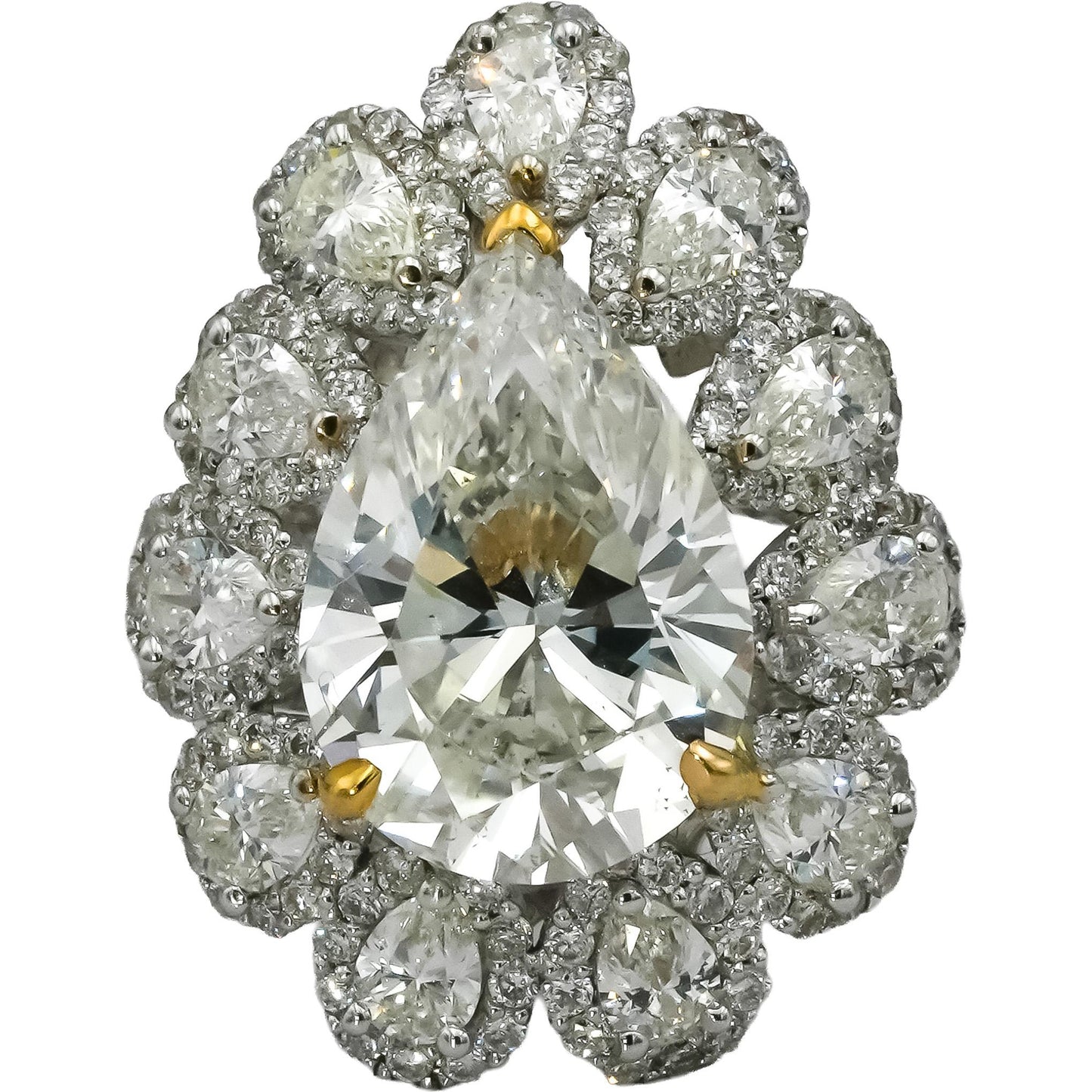GIA 18k Two Tone Gold SI1/H Pear Cut Diamond Engagement Ring 3.03CT Size 6.25