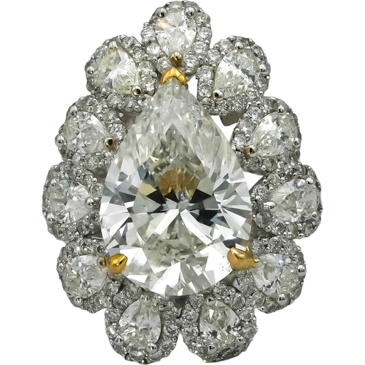 GIA 18k Two Tone Gold SI1/H Pear Cut Diamond Engagement Ring 3.03CT Size 6.25