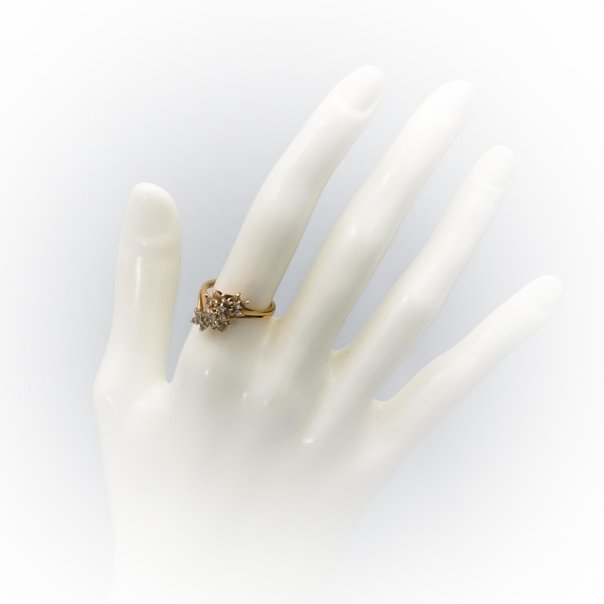 14k Yellow Gold Round Diamond Cluster Cocktail Ring 0.33CT Size 6