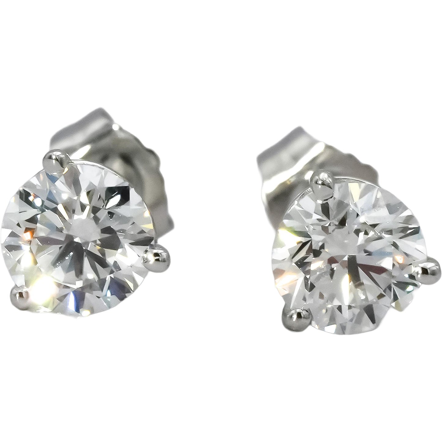 14k White Gold VS Round Lab-Grown Diamond Stud Earrings 1.42CT