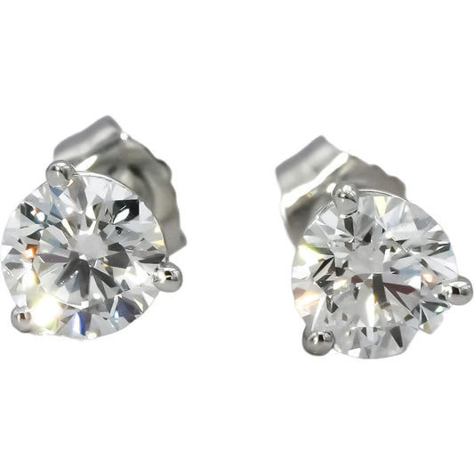 14k White Gold VS Round Lab-Grown Diamond Stud Earrings 1.42CT