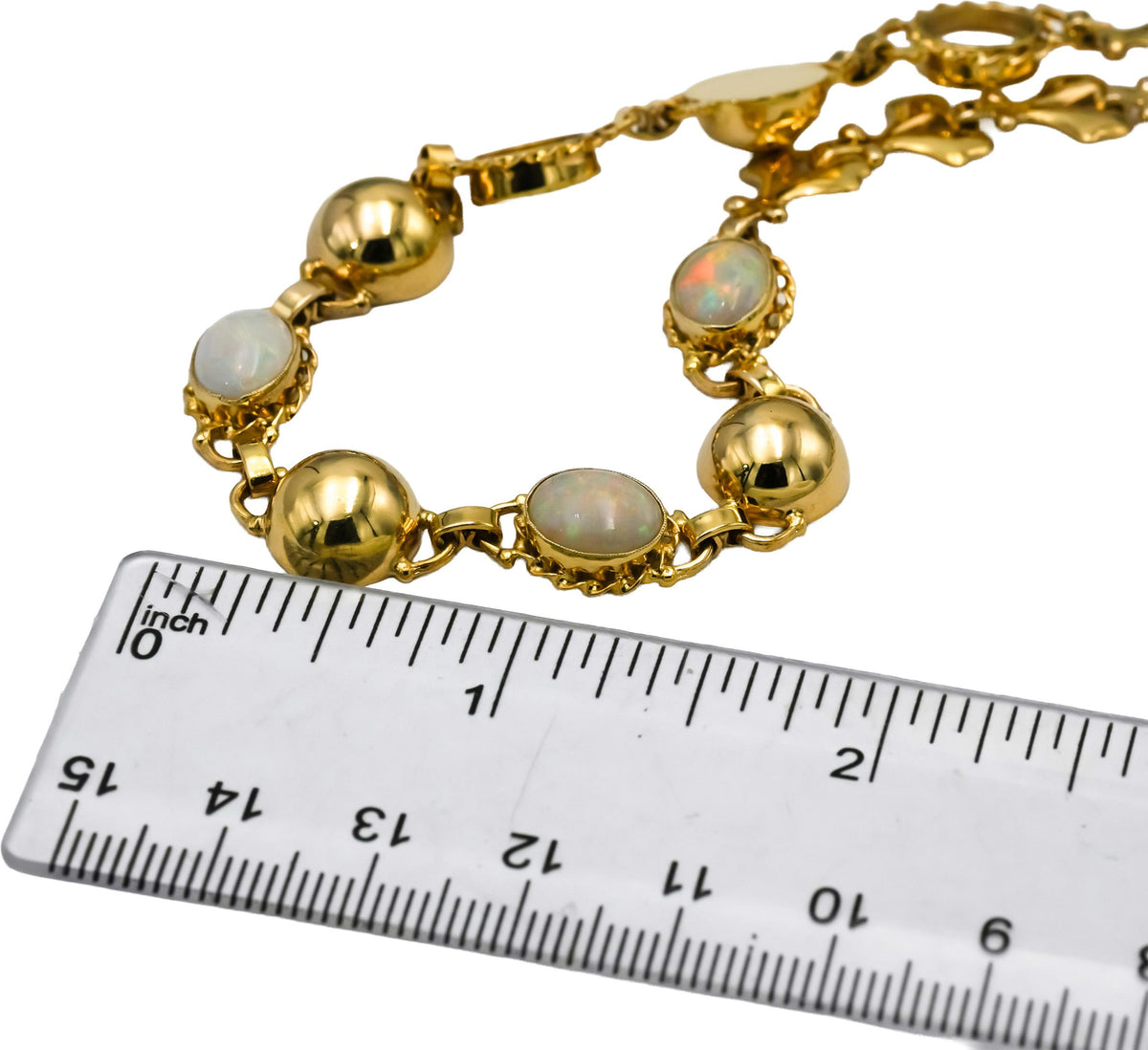 Vintage Antique 14k Yellow Gold Cabochon Opal Fancy Link Necklace 10.0CT