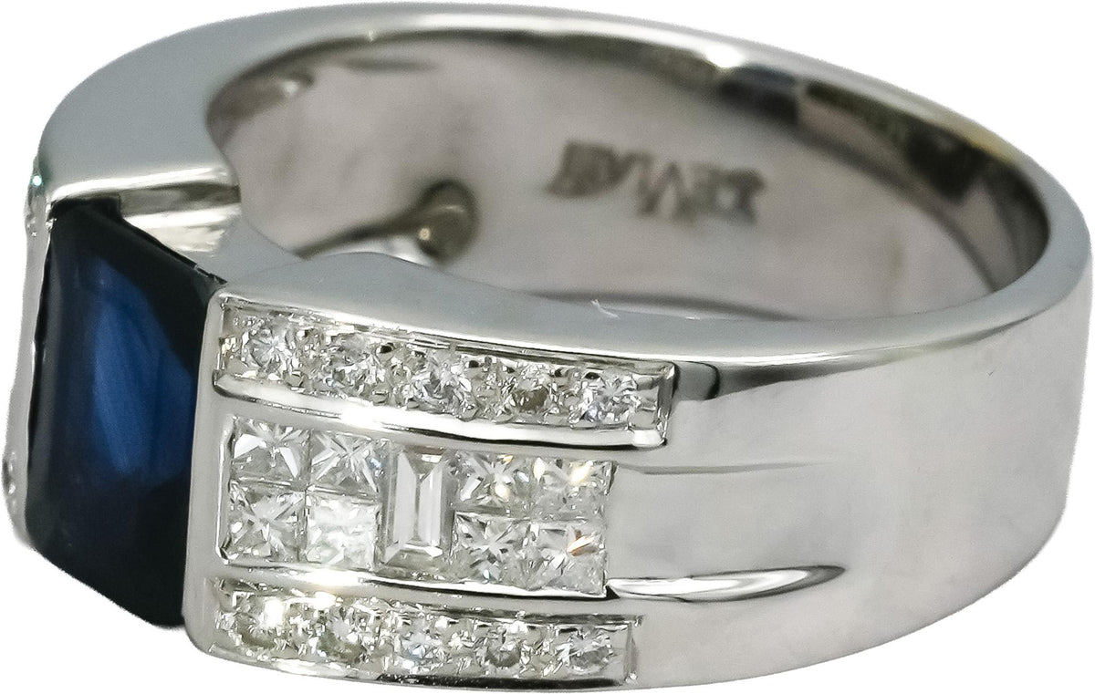 LE VIAN 18k White Gold Diamond and Sapphire Cocktail Ring 2.50CT Size 6.5