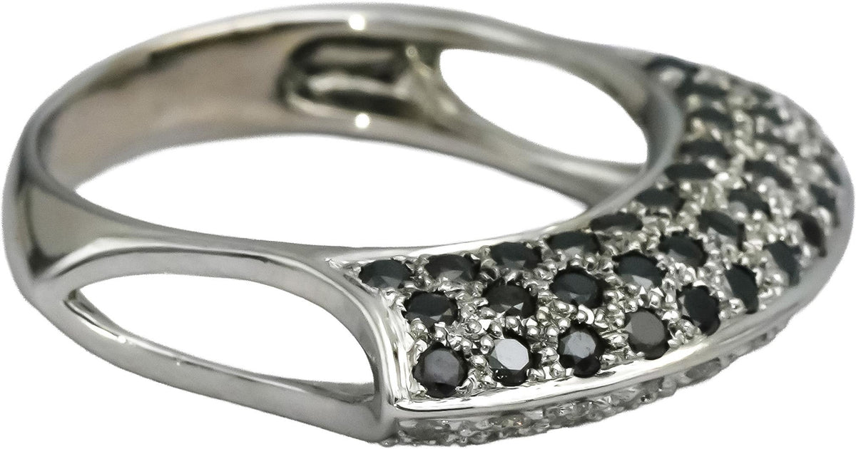18k White Gold Round White and Black Diamond Ring 3.0CT Size 8.5