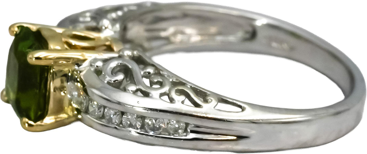14k White Yellow Gold Diamond and Peridot Cocktail Ring 1.40CT Size 6.75