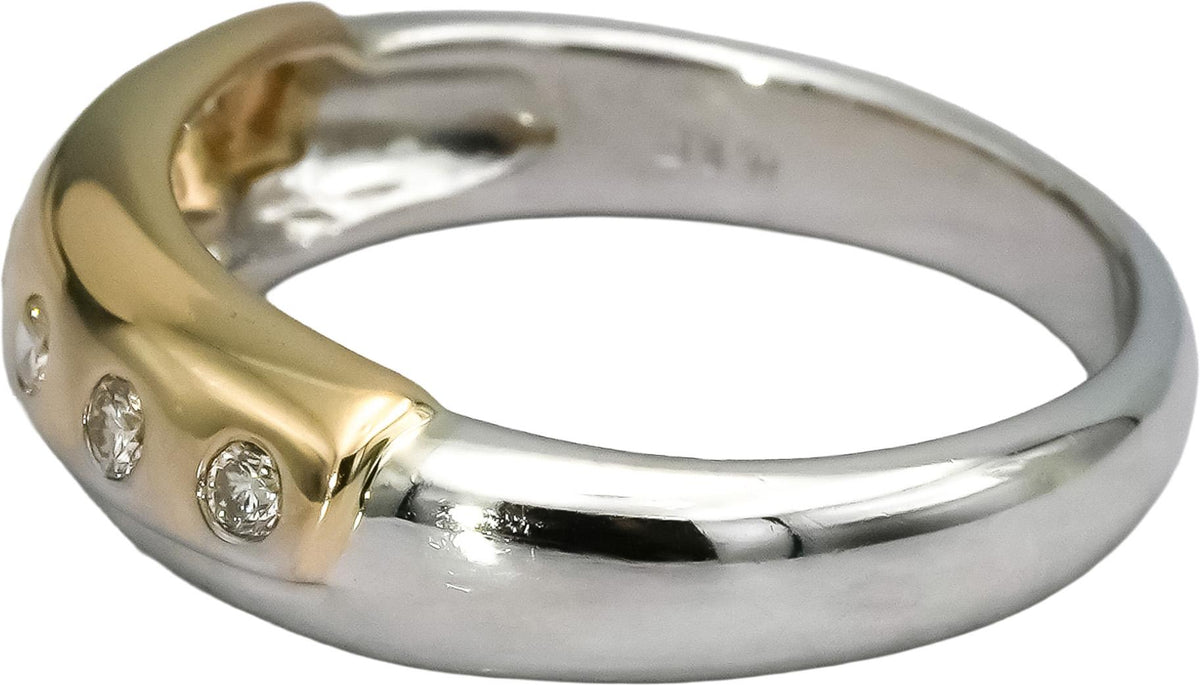 14k White and Yellow Gold VS Round Bezel Band Ring 0.15CT Size 6.75