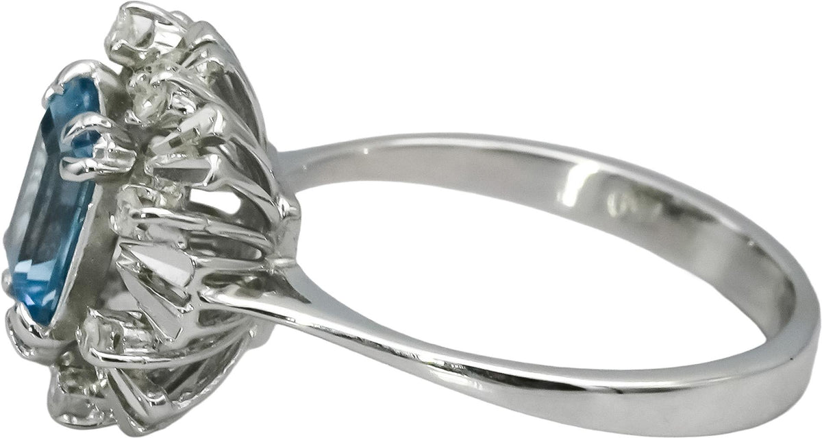 18k White Gold Diamond and Blue Topaz Cocktail Ring 1.10CT Size 5.75