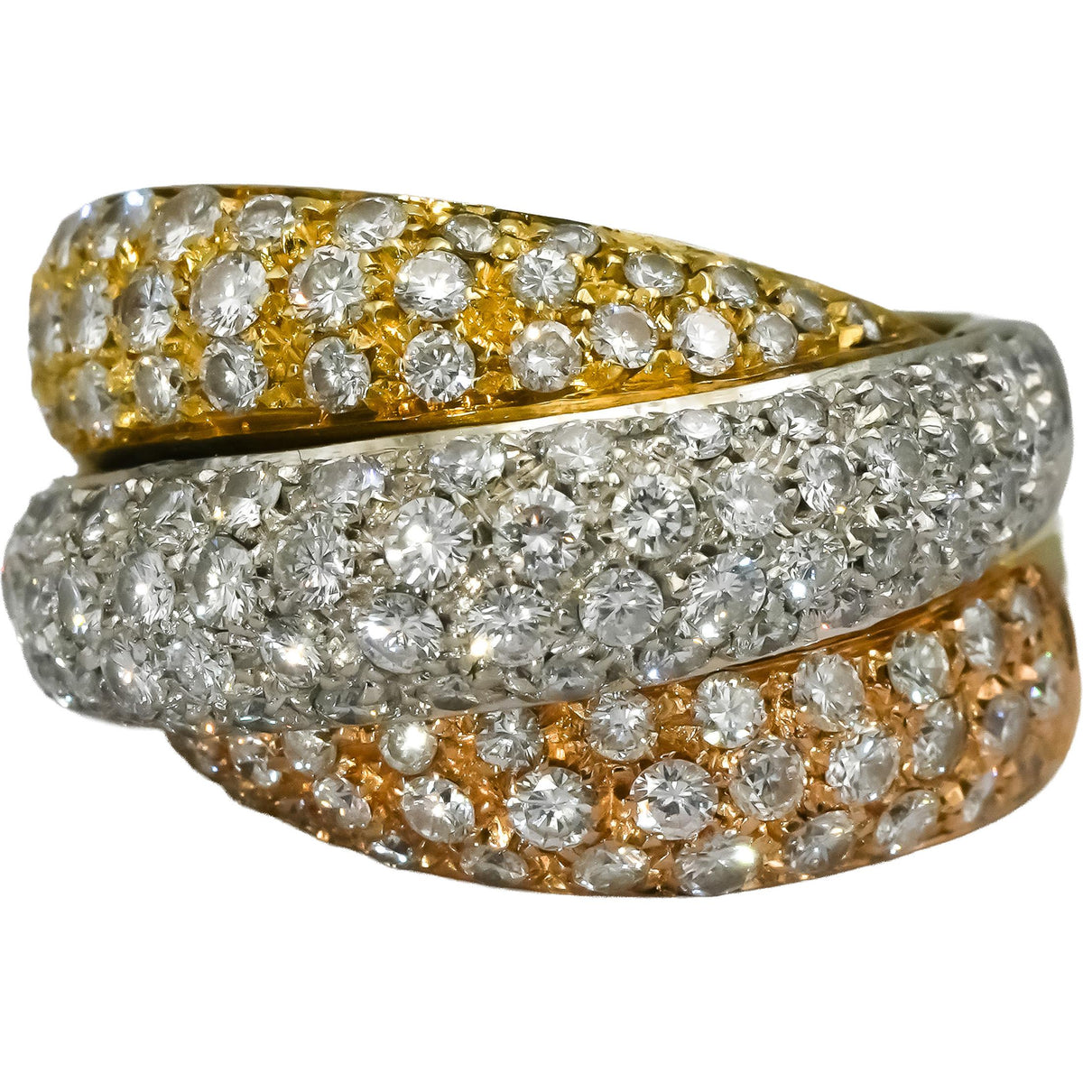 18k Yellow White Gold VS Round Diamond Pave Crossover Ring 3.0CT Size 7