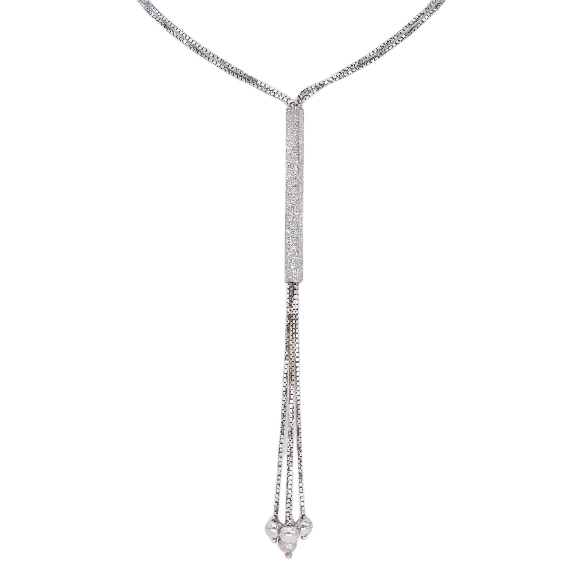 Sterling Silver Dangle Ball Bar Pendant Box Link Necklace