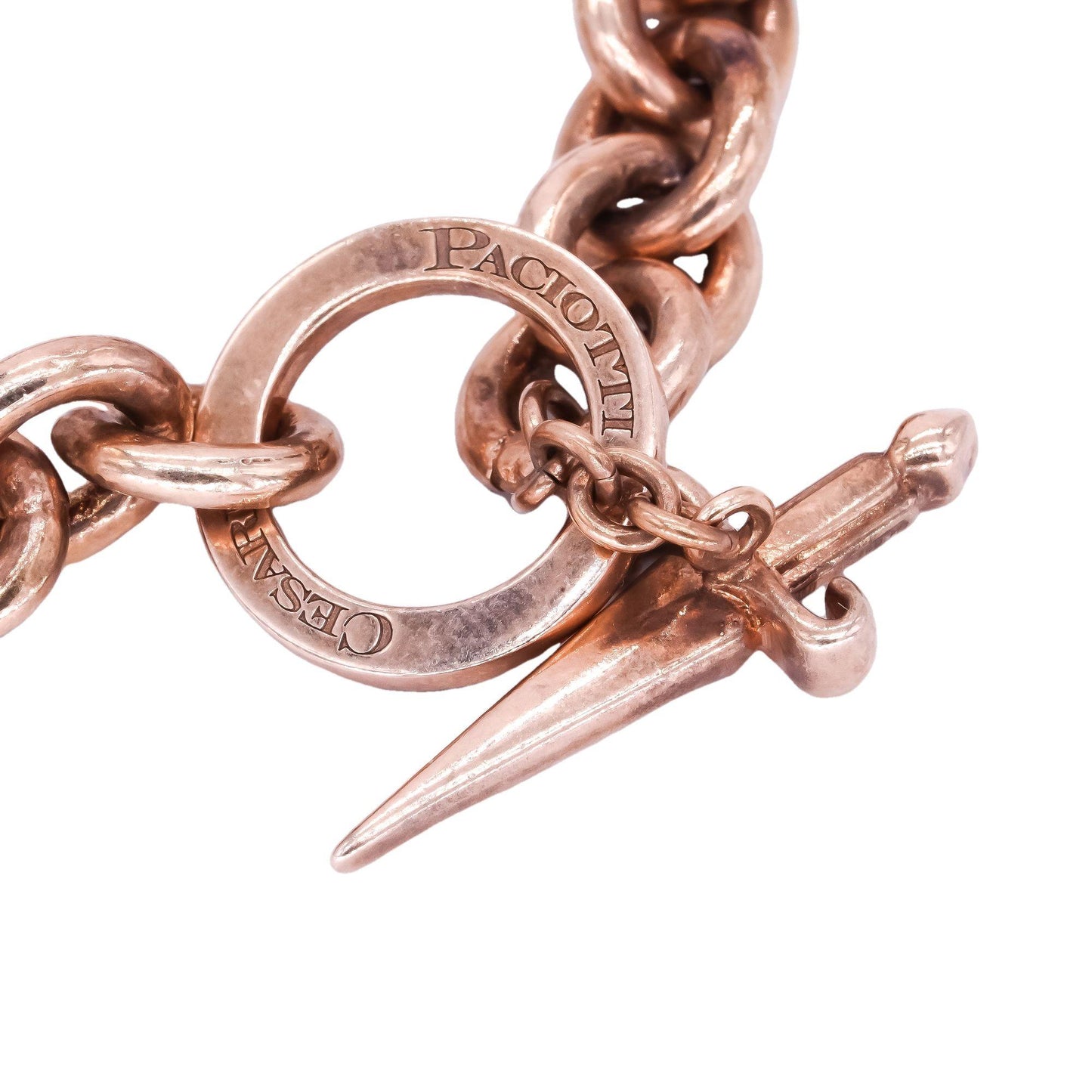 Cesare Paciotti Sterling Silver Rose Gold Plated Dagger Chain Link Bracelet