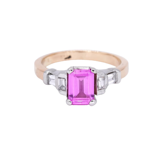 14k White and Yellow Gold 1.50CT VS Diamond and Pink Sapphire Ring size 5.75