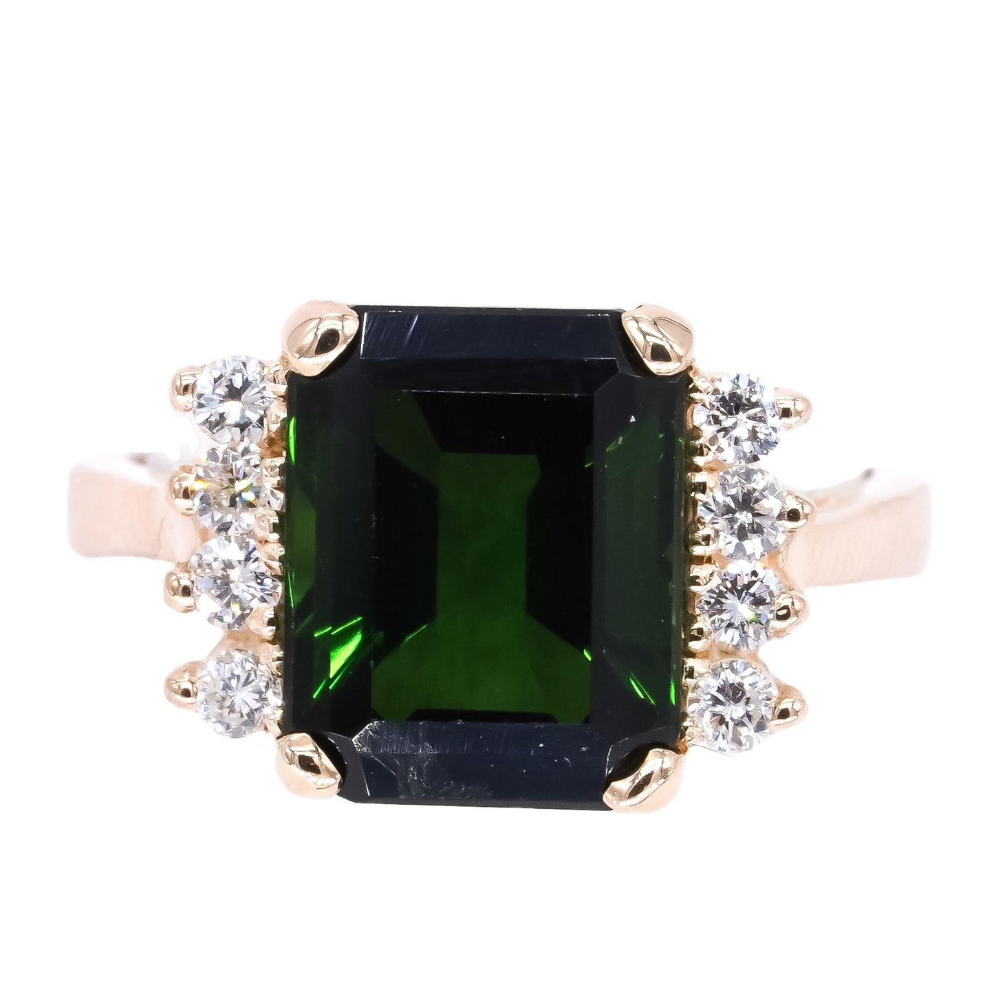 14k Yellow Gold 3.65CT VS Diamond and Green Tourmaline Cocktail Ring size 5.25