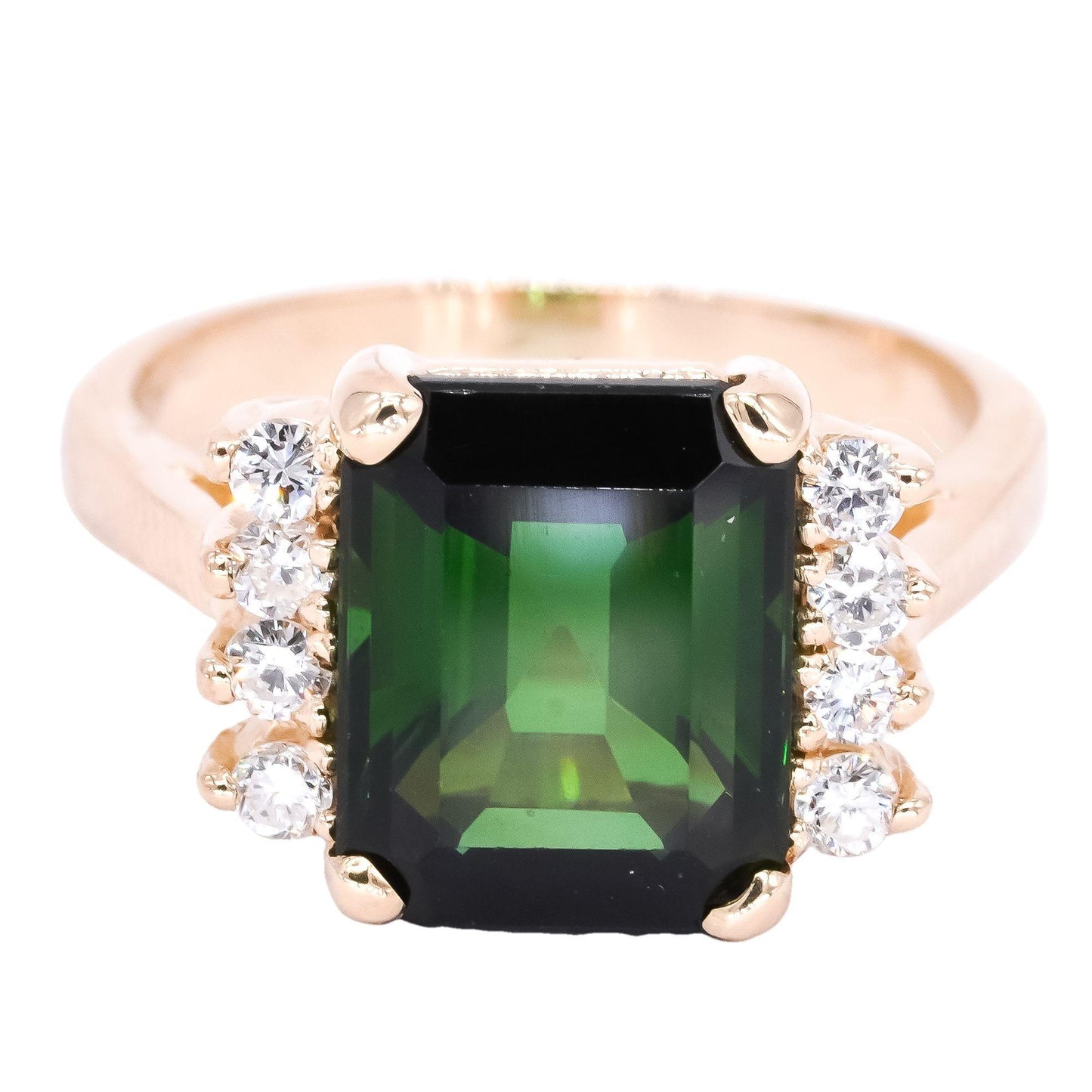 14k Yellow Gold 3.65CT VS Diamond and Green Tourmaline Cocktail Ring size 5.25