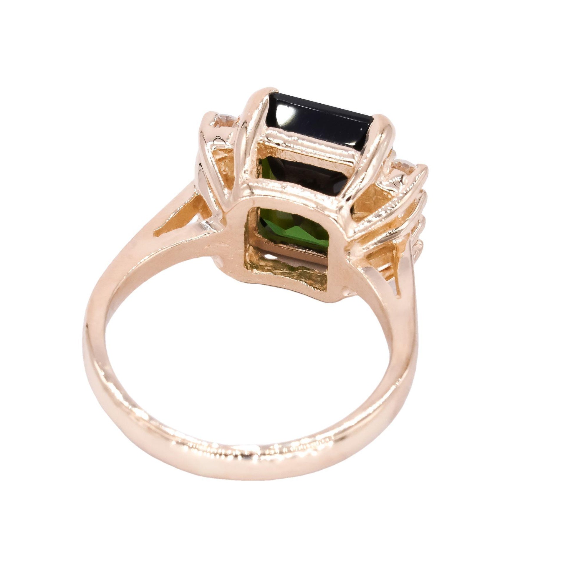 14k Yellow Gold 3.65CT VS Diamond and Green Tourmaline Cocktail Ring size 5.25