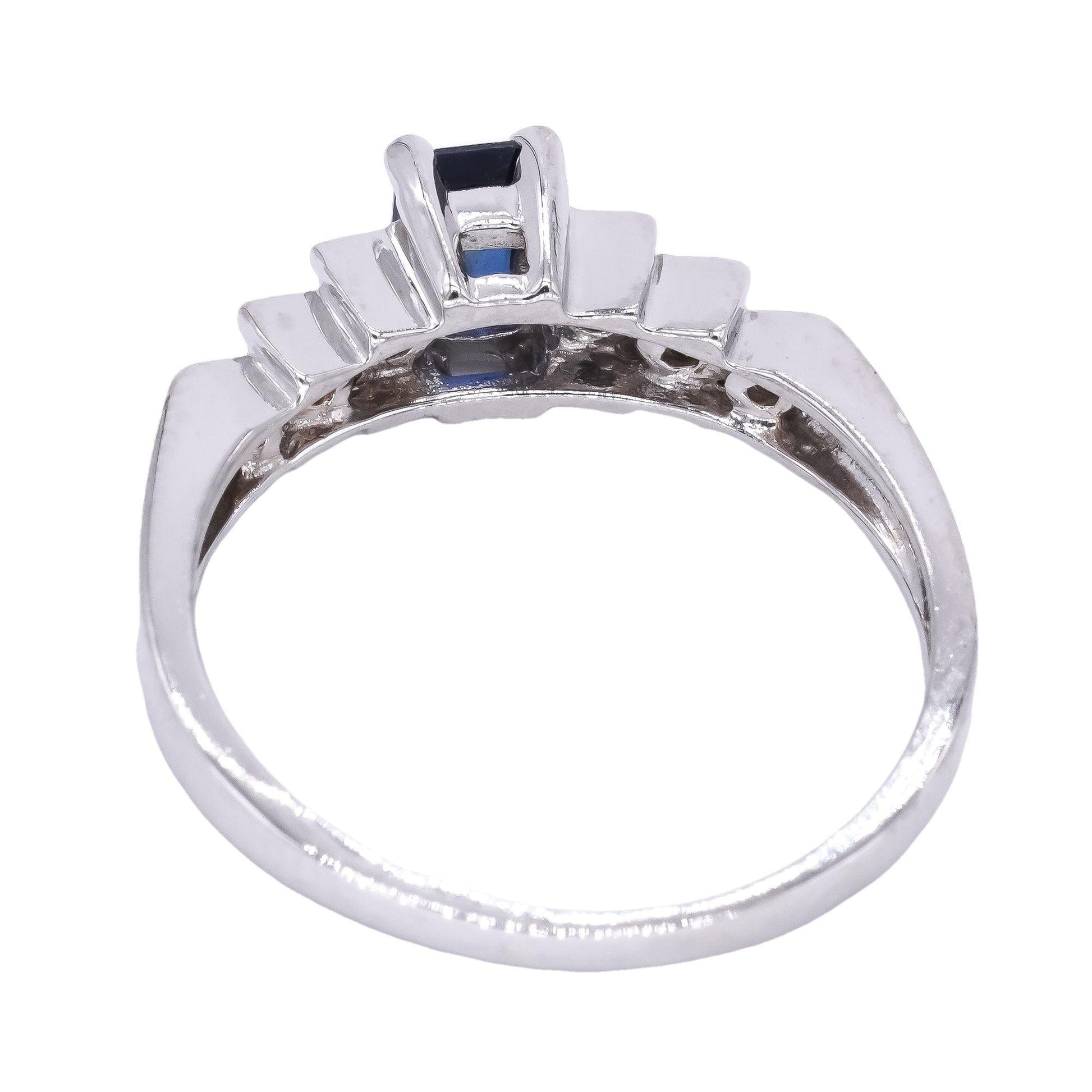 14k White Gold Jewelry 0.70CT Diamond and Sapphire Wedding Band Ring size 8