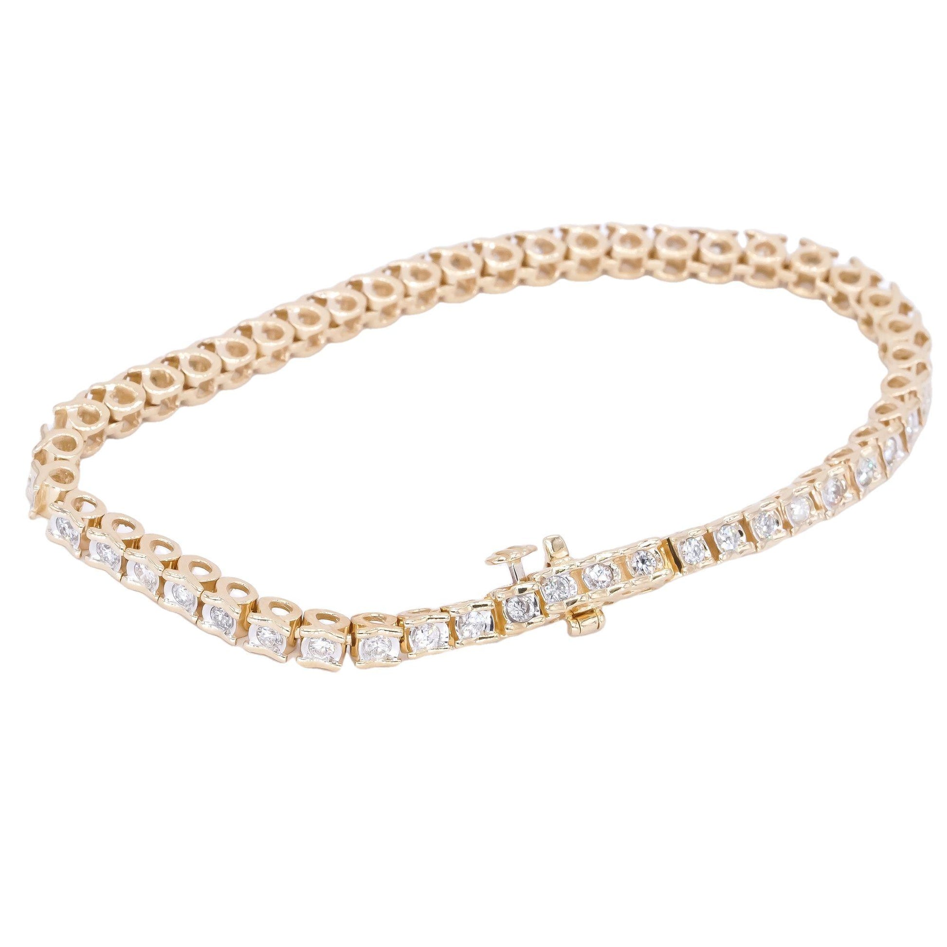 14k Yellow Gold 2.50CT Diamond Half Bezel Set Fancy Tennis Bracelet