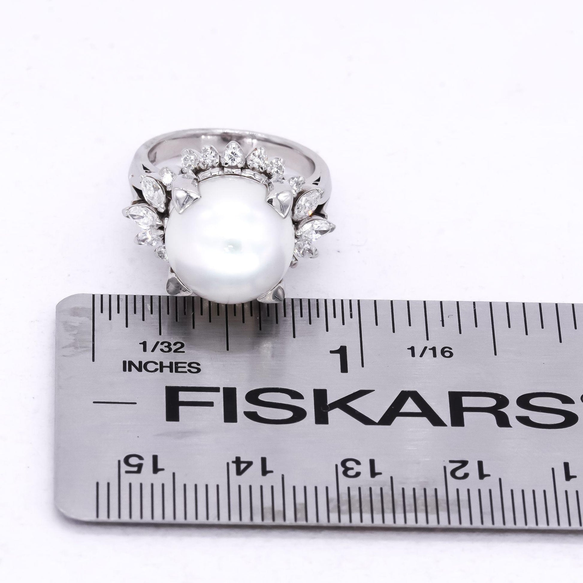 Platinum Jewelry 0.67CT VS Diamond & 12.3mm Pearl Cocktail Ring size 5.5