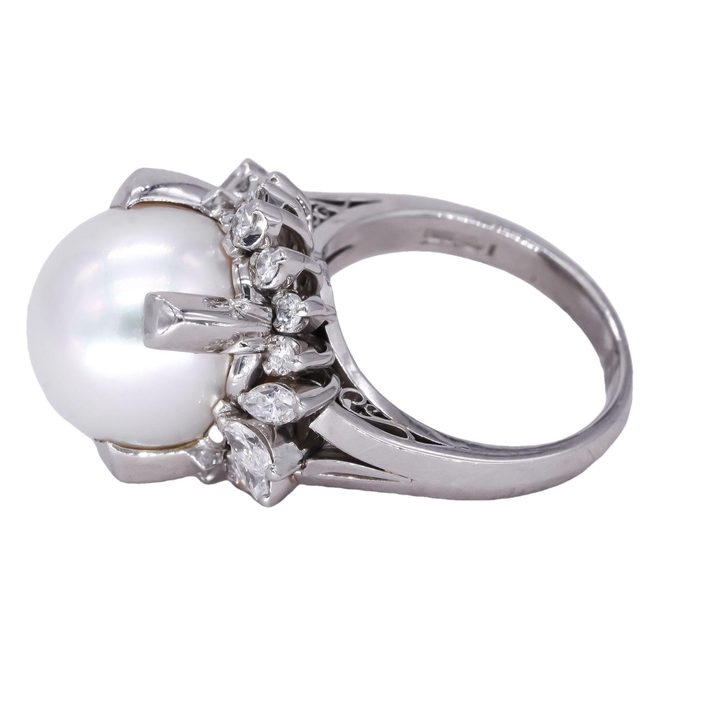 Platinum Jewelry 0.67CT VS Diamond & 12.3mm Pearl Cocktail Ring size 5.5