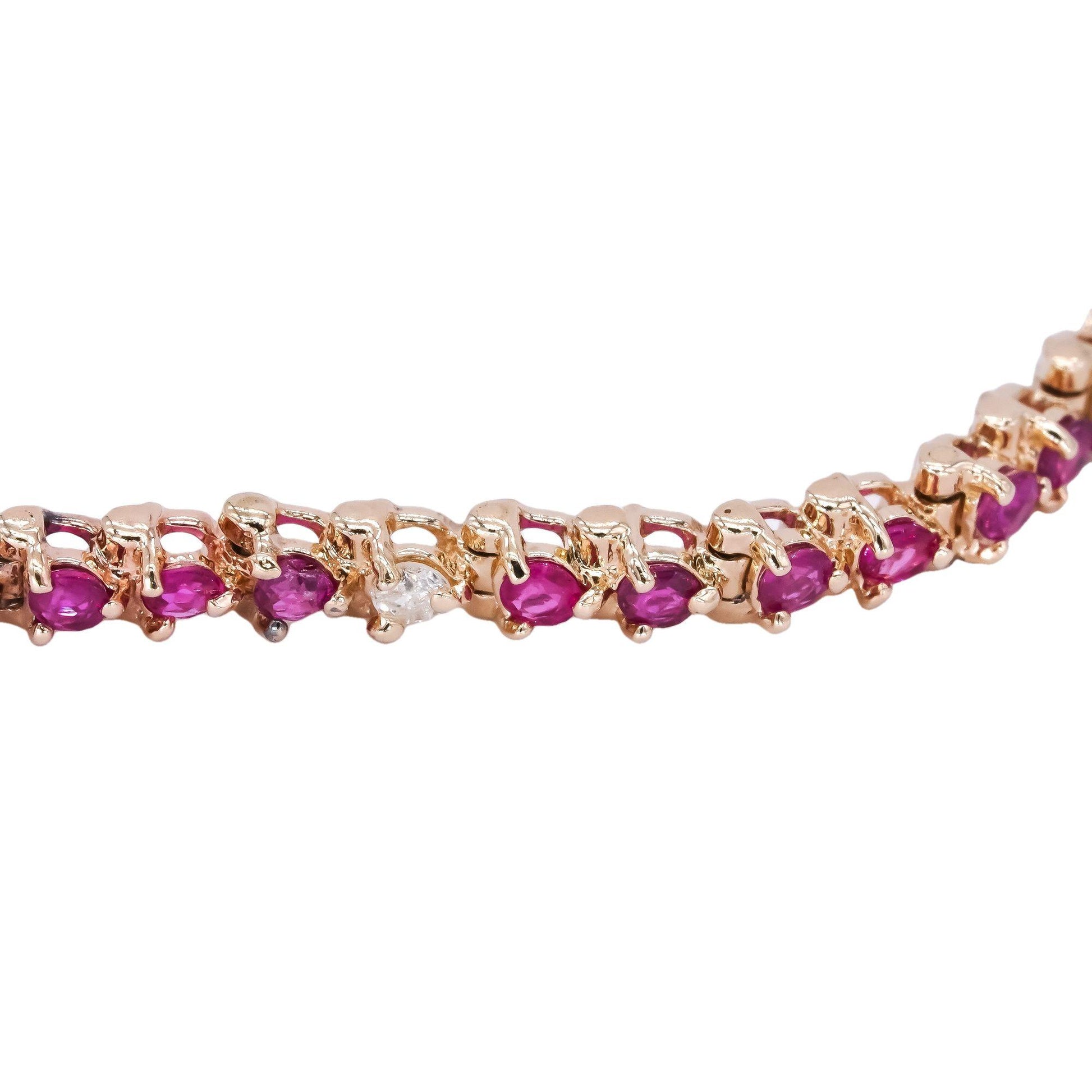 14k Yellow Gold 1.25CT Diamond and Ruby Shared Prong Tennis Bracelet