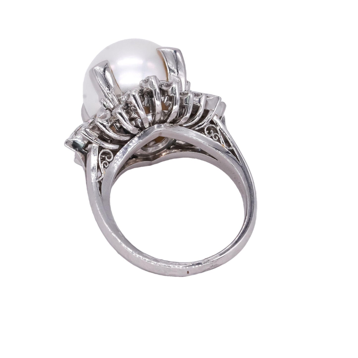 Platinum Jewelry 0.67CT VS Diamond & 12.3mm Pearl Cocktail Ring size 5.5