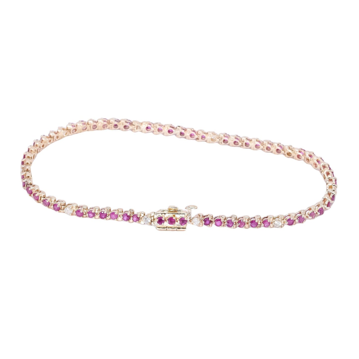 14k Yellow Gold 1.25CT Diamond and Ruby Shared Prong Tennis Bracelet