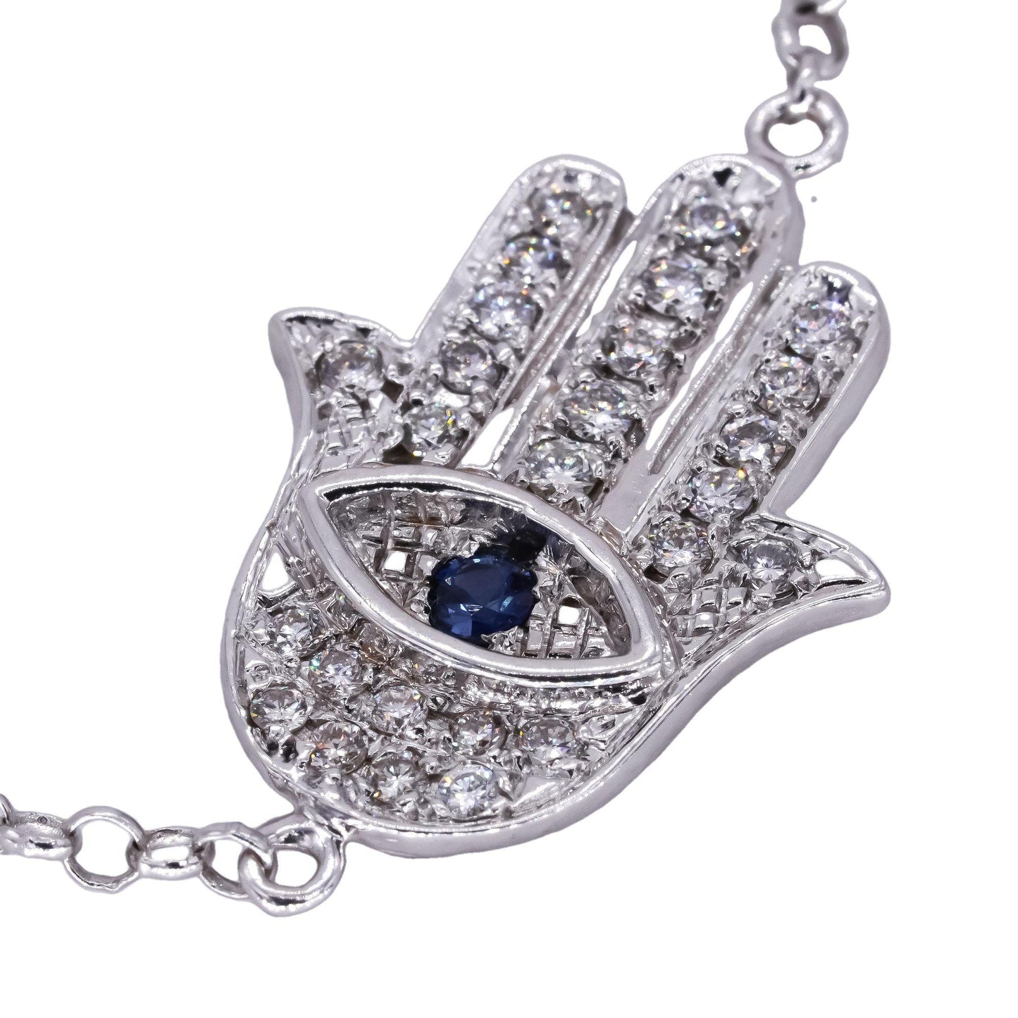 18k White Gold Jewelry 0.85CT VS Diamond & Sapphire Hamsa Bracelet