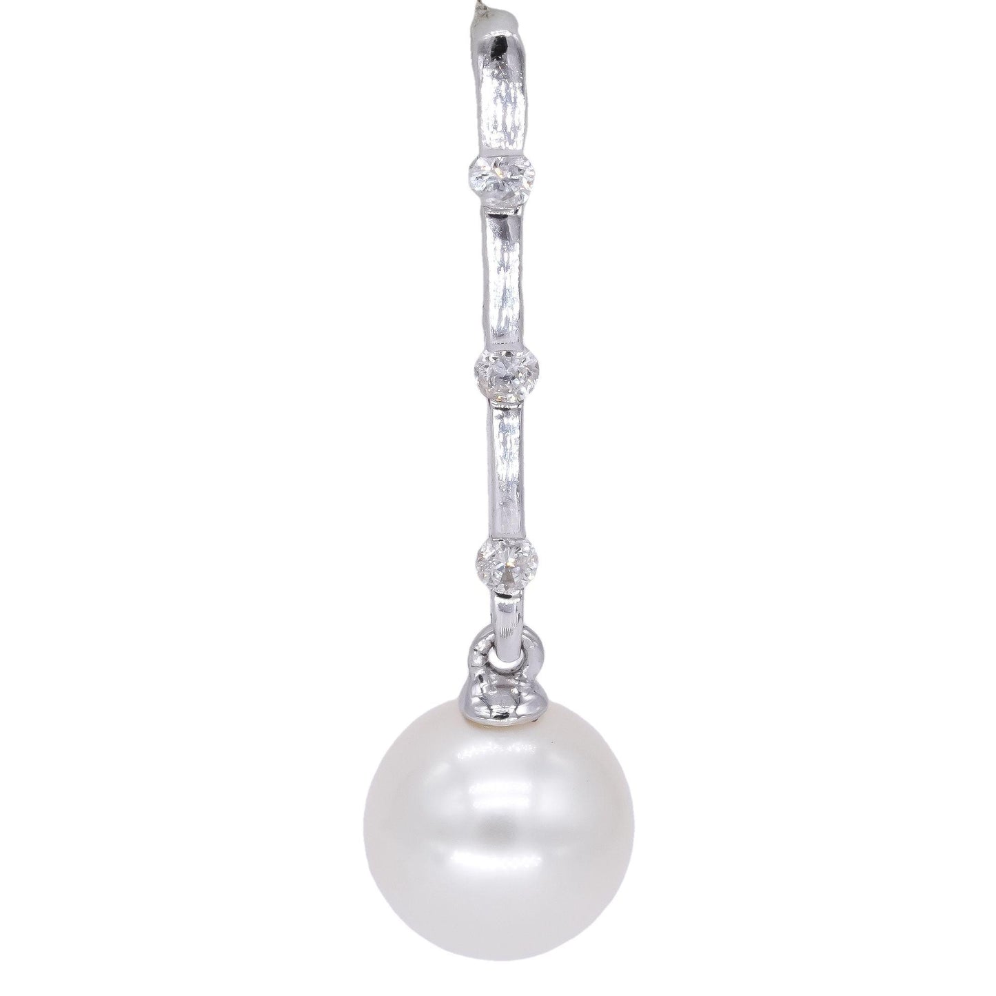 14k White Gold Jewelry 0.18CT Diamond and Pearl Drop Dangle Earrings