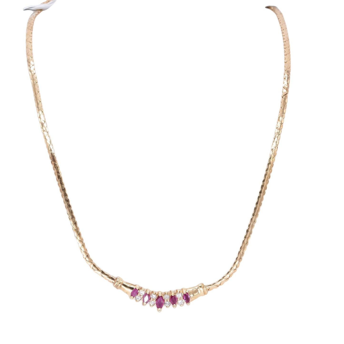 14k Yellow Gold 0.75CT Diamond and Ruby V-Style Fixed Pendant Necklace