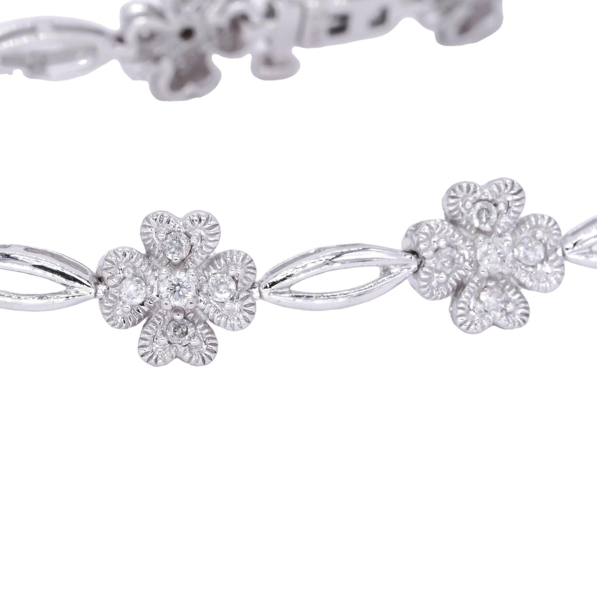 14k White Gold Jewelry 1.0CT Diamond Flower Formal Tennis Bracelet