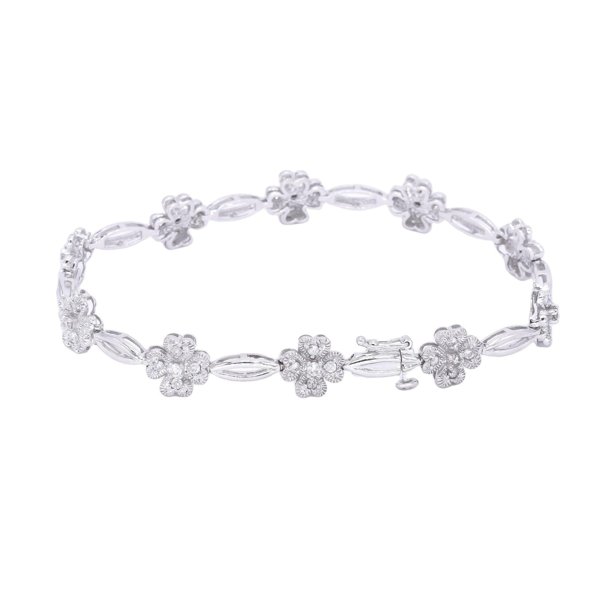 14k White Gold Jewelry 1.0CT Diamond Flower Formal Tennis Bracelet