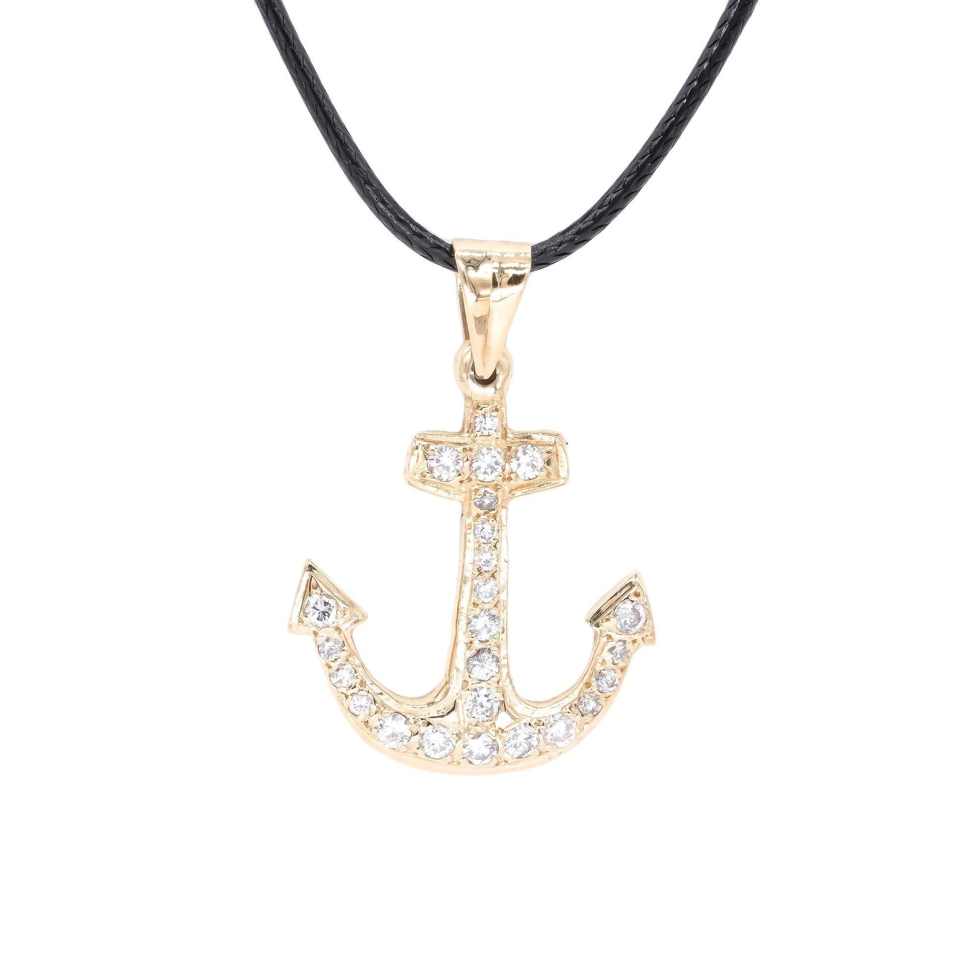 14k Yellow Gold 0.55CT VS Diamond Pave Anchor Pendant Necklace