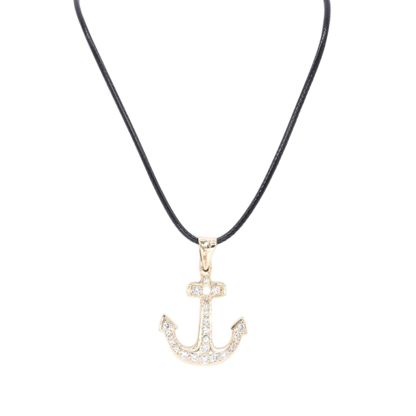 14k Yellow Gold 0.55CT VS Diamond Pave Anchor Pendant Necklace