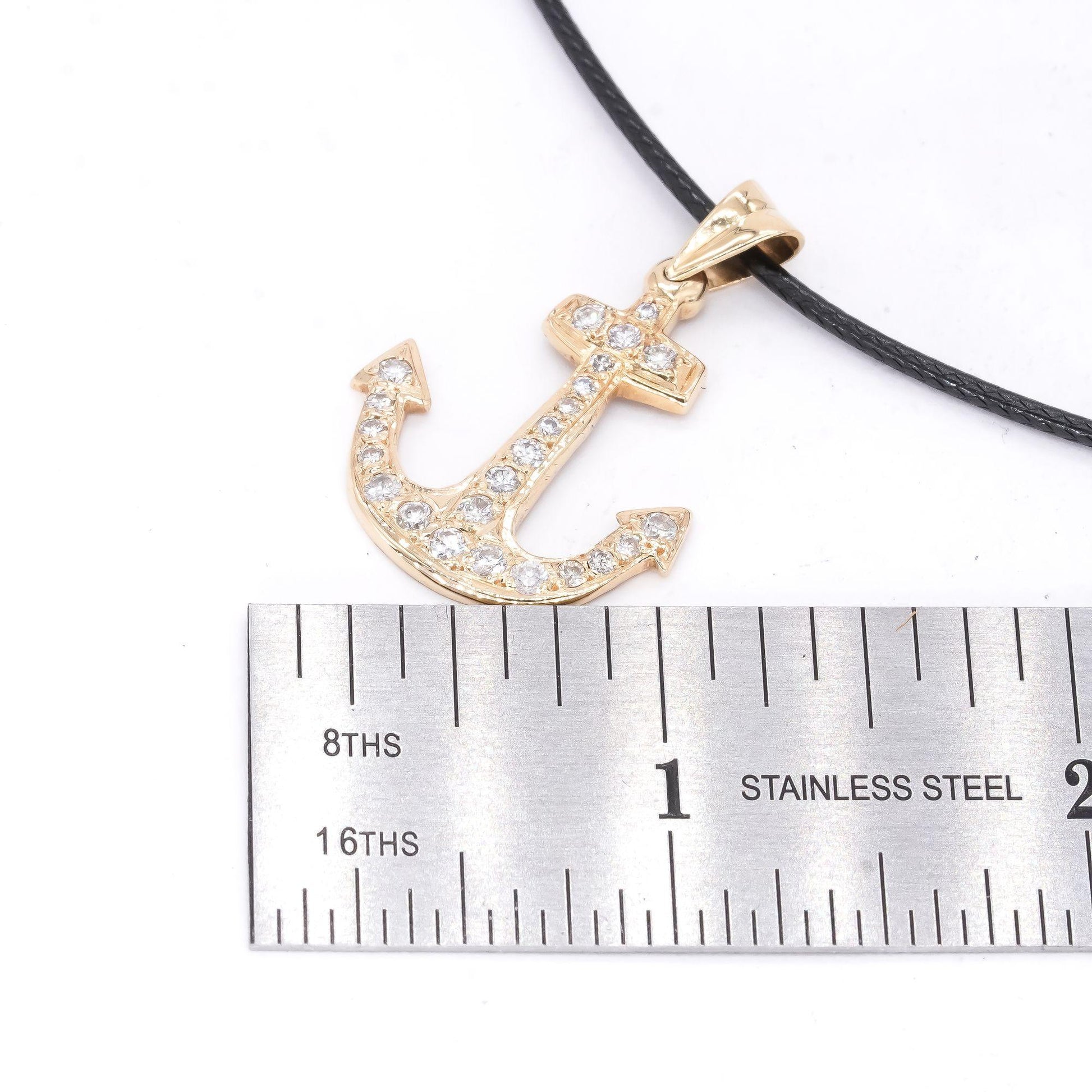 14k Yellow Gold 0.55CT VS Diamond Pave Anchor Pendant Necklace