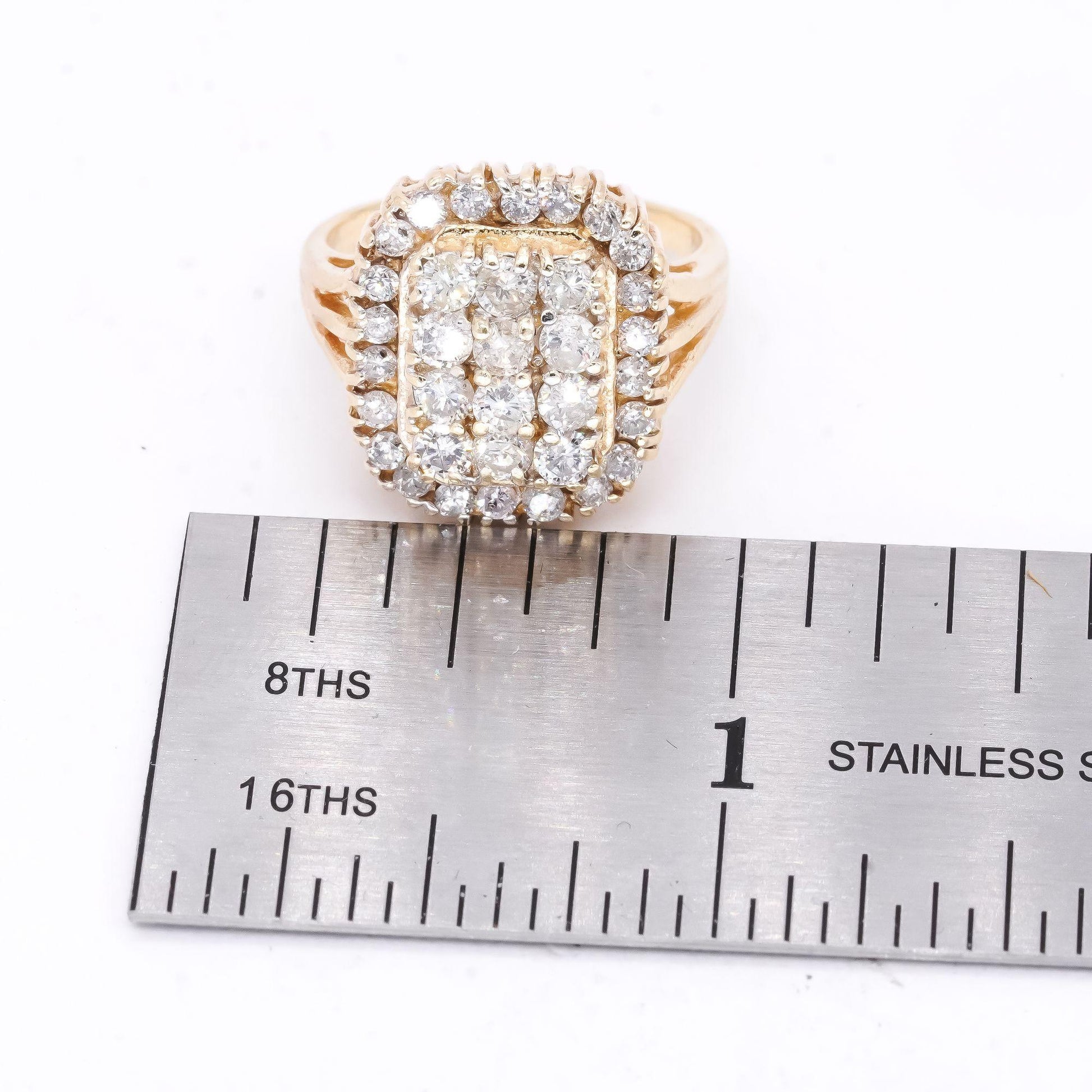 14k Yellow Gold 1.25CT Diamond Rectangle Cluster Cocktail Ring size 6.75