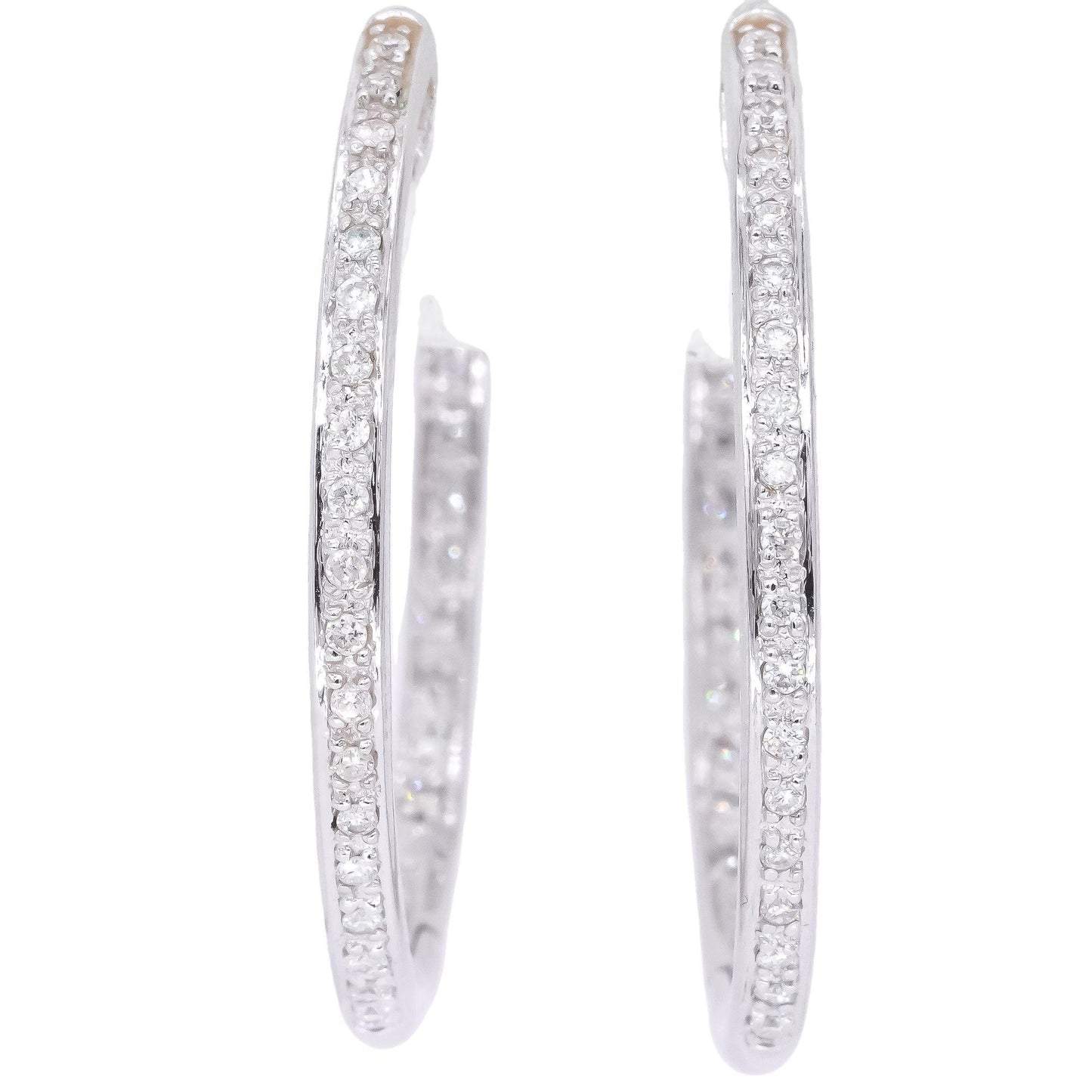 14k White Gold Jewelry 0.75CT Diamond In and Out Hoop Earrings