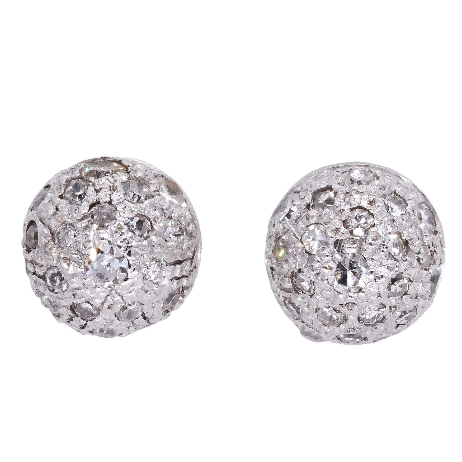 Vintage 18k White Gold 0.50CT VS Diamond Cluster Disco Ball Stud Earrings