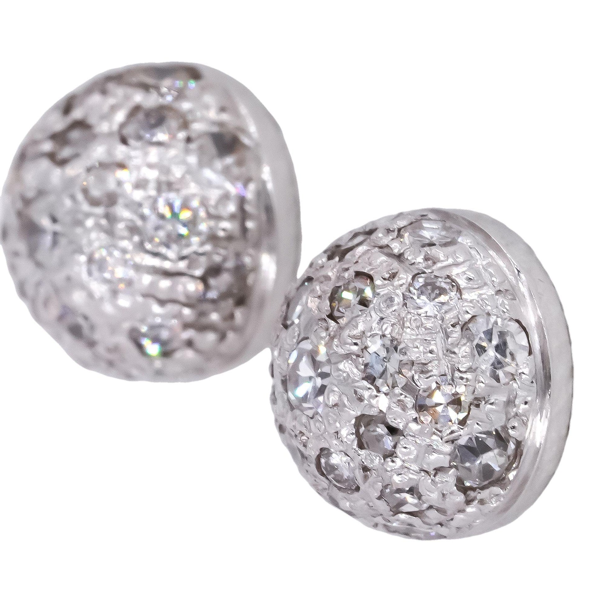 Vintage 18k White Gold 0.50CT VS Diamond Cluster Disco Ball Stud Earrings