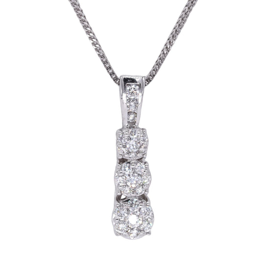 14k White Gold 0.95CT VS Diamond Cluster Past Present Future Pendant Necklace