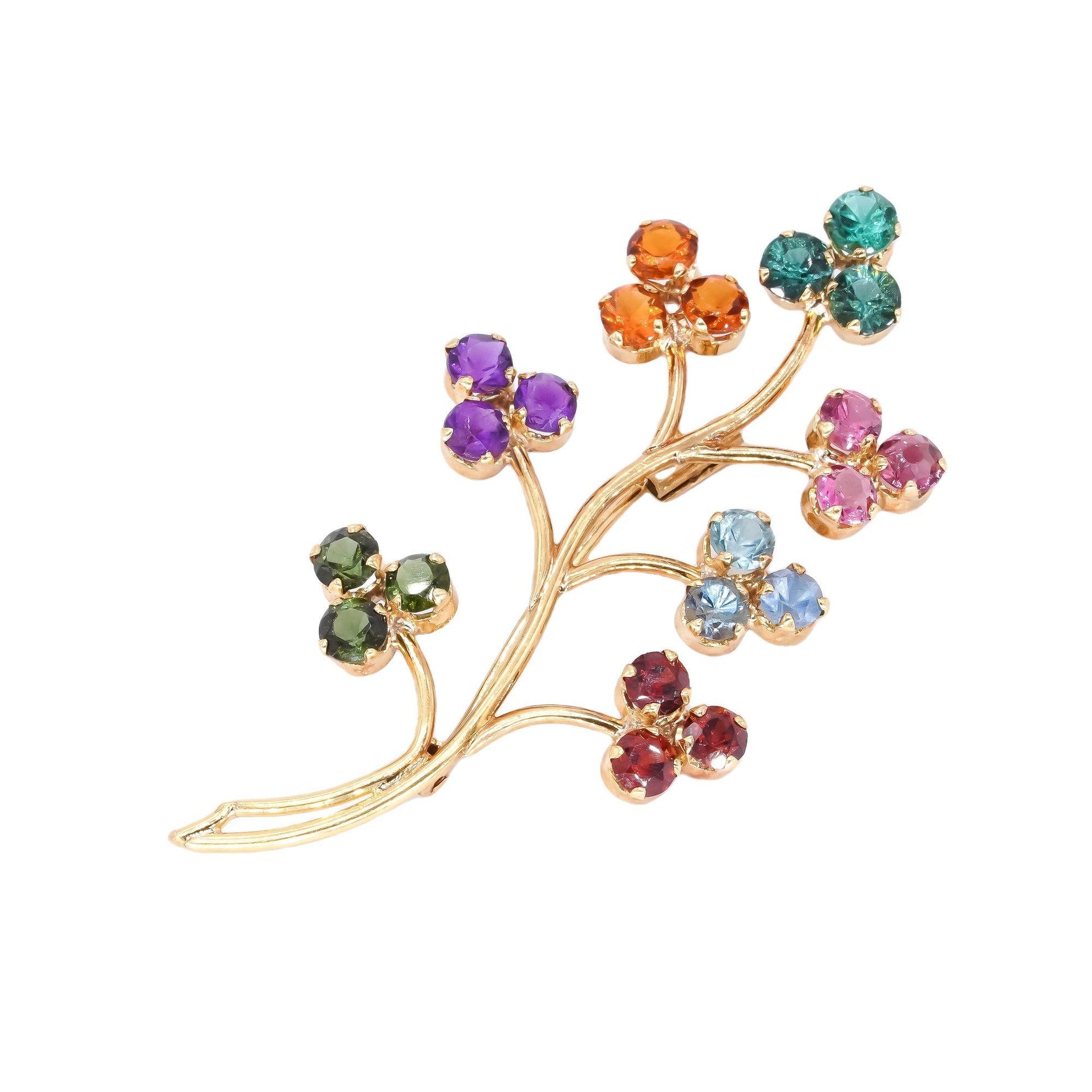 18k Yellow Gold Jewelry 2.0CT Rainbow Gemstone Flower Tree Pin Brooch