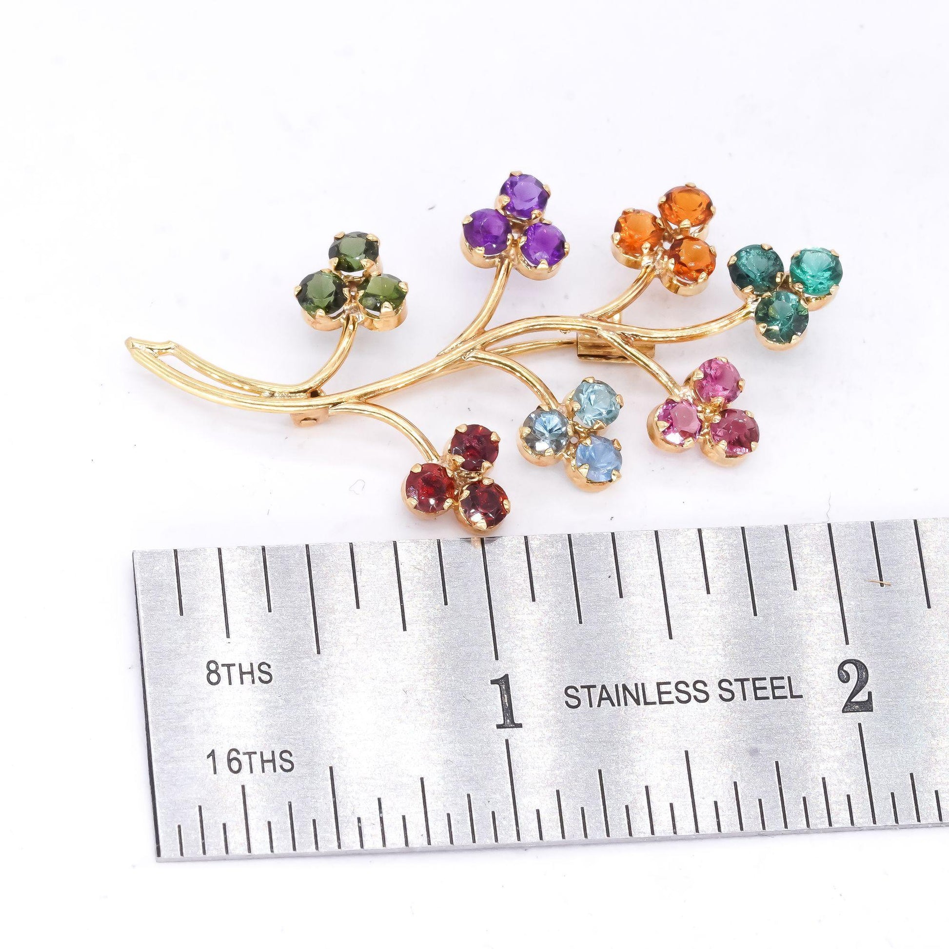 18k Yellow Gold Jewelry 2.0CT Rainbow Gemstone Flower Tree Pin Brooch