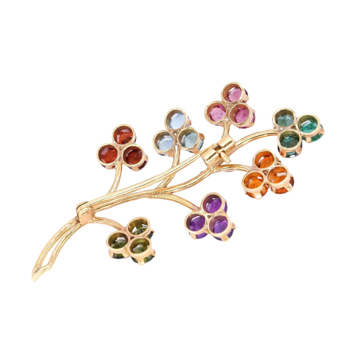 18k Yellow Gold Jewelry 2.0CT Rainbow Gemstone Flower Tree Pin Brooch